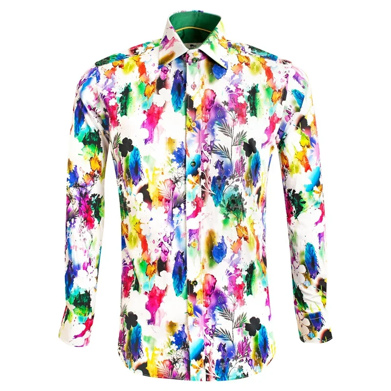 Shirt suit lapel long sleeve men's casual clothing graffiti color ink pattern high-quality material 2023 fashion new