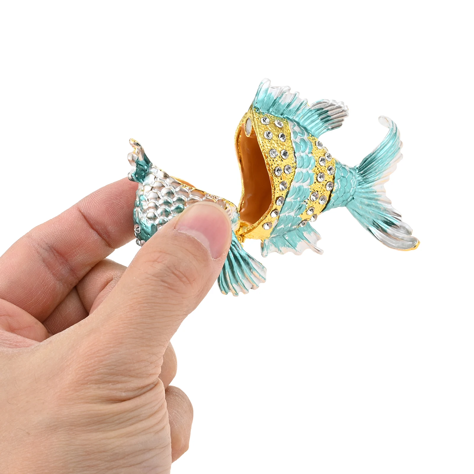 Vintage Jewelry Box 1pc Hand-Painted Tropical Fish Enamel Sea Animal Hinged Ring Case Magnetic Clasp Sundries Organizer Decor