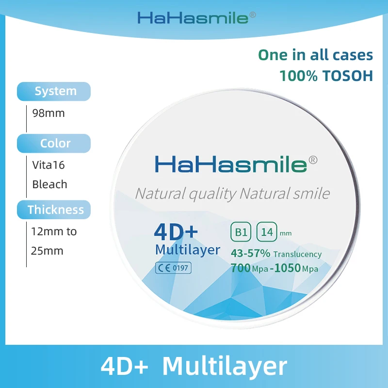 

Многослойный циркониевый блок HaHasmile 4D + B1 100% Tosoh, система 98 мм, Cad Cam, фрезерный материал, стоматологическое восстановление, керамический материал