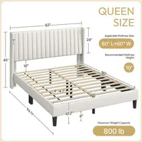 Queen Bed Frame Upholstered Platform Bed with Fabric Headboard, Wing Edge Design NonSlip and NoiseFree Wooden Slats Support No