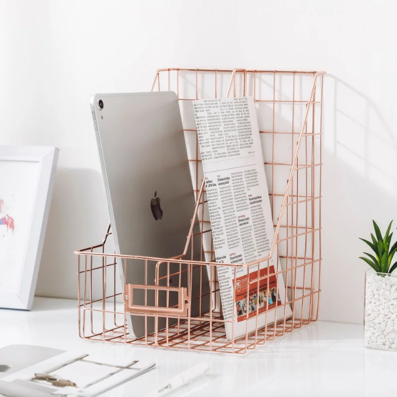 Desk Organizer Bedroom Wrought Iron Stationery Nordic Style Home Office Mesh Book Shelf File Holder Magazine Rack Management