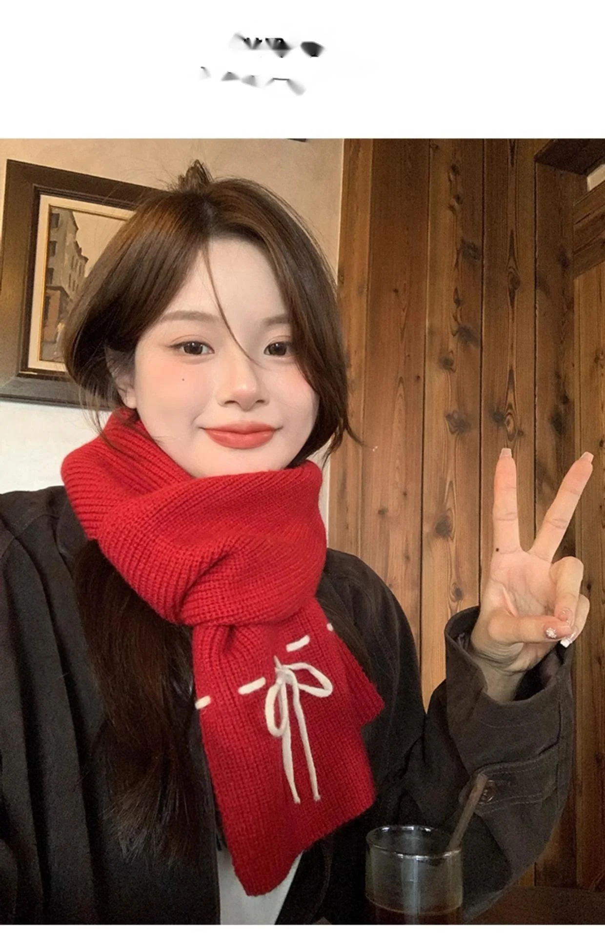 Fiocco rosso coreano per autunno e atmosfera femminile, calore denso, protezione per il collo, scialle lavorato a maglia, sciarpa invernale_voghion.com