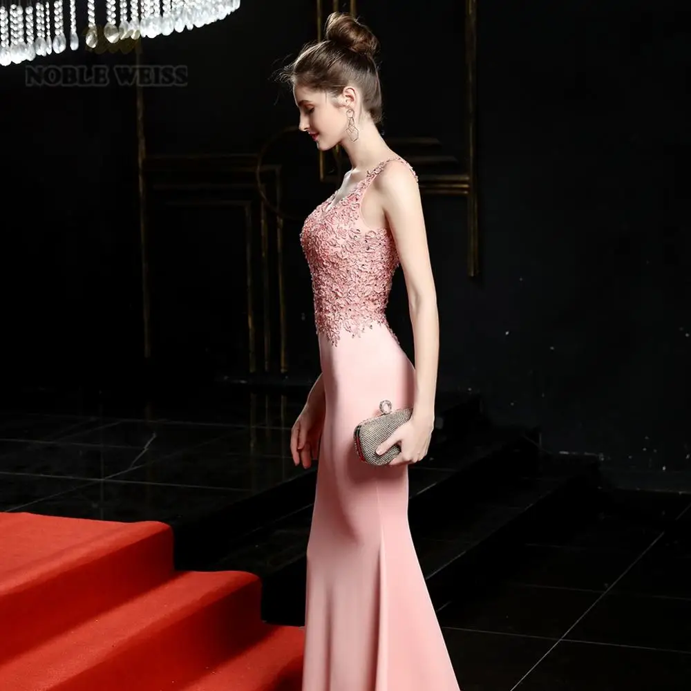 Prom Dresses Mermaid Elastic Party Dress Sexy Vestidos De Gala V-neck Appliques Beading Prom Gown