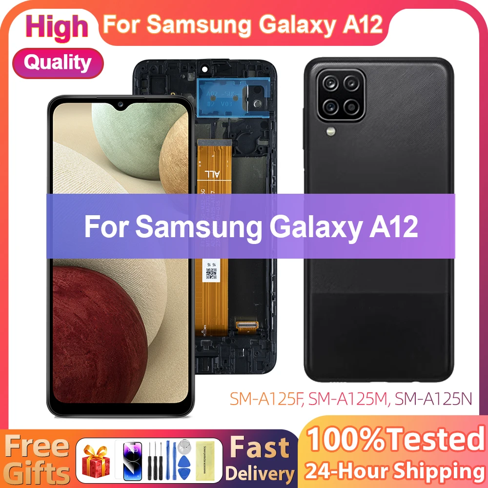 

ЖК-дисплей 6,5 дюйма для AMOLED для Samsung A12 A125, сенсорный экран, дигитайзер в сборе для Samsung A12 SM-A12F/DSN с рамкой