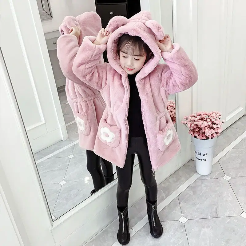 여아 코트 겨울 두꺼운 아동용 플러시 옷 겨울 중년 이상 어린이 여아 겨울 인조..