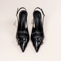 Fashionable Pointed Toe Shallow Mouth New High-heeled Shoes Summer Elegant Buckle Decorated Stiletto Black Women's Shoes NO:602 - Image 3