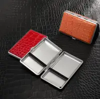Gift for Men's Protable Leather Cigarette Box Cigar Case Metal Leather Smoking Accessories Cigarette Lady Storage Cover Hold 2