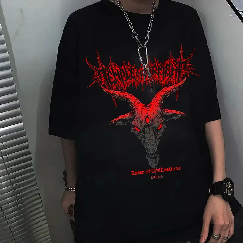 

Men T Shirt Hip Hop Punk Dark Sheep Head Thorns Short Sleeve T-shirt Female Harajuku Fashion Woman Blouses 2022 Y2k Clothes Tops