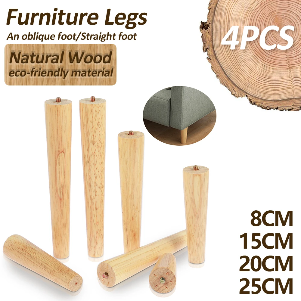 4 Pcs Furniture Legs natural Wooden Solid Furniture Feet Oblique/Straight Table Feet Non-slip Furniture Floor Protector Decorate