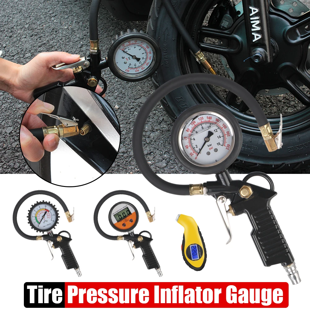 Flexible Hose Gauge Tyre Pressure Gauge With Inflator - 0-12 Bar, Self ...