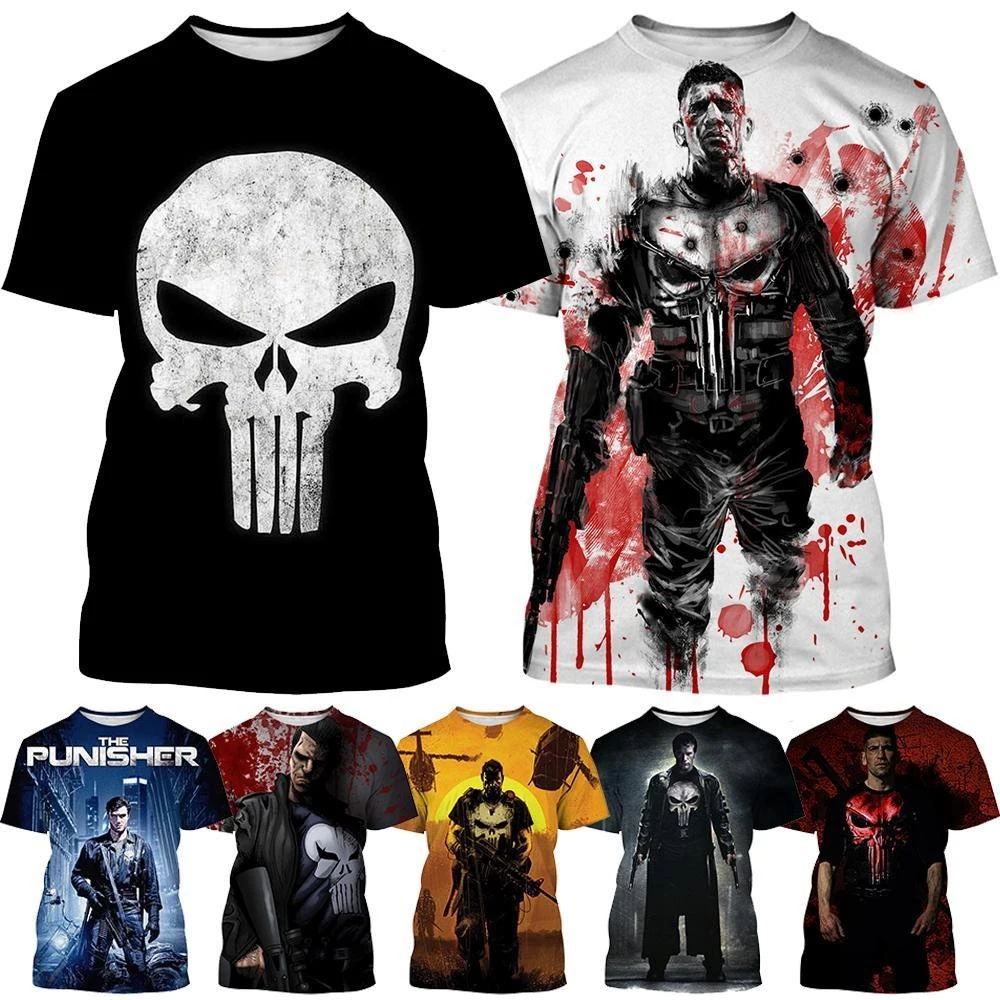 3D Printed T Shirts Summer Fashion Gunfight Short-sleeved Punisher Casual Personality Men's Round Neck Kids Top