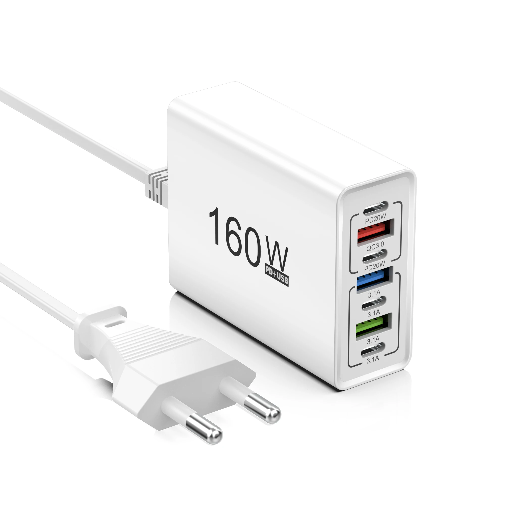 160W EU/US-Stecker USB-C Multi-Port-Ladegerät Typ C Schnellladegerät mit Mehrfachanschlüssen für iPhone Samsung Xiaomi Huawei Telefonadapter Steckdose