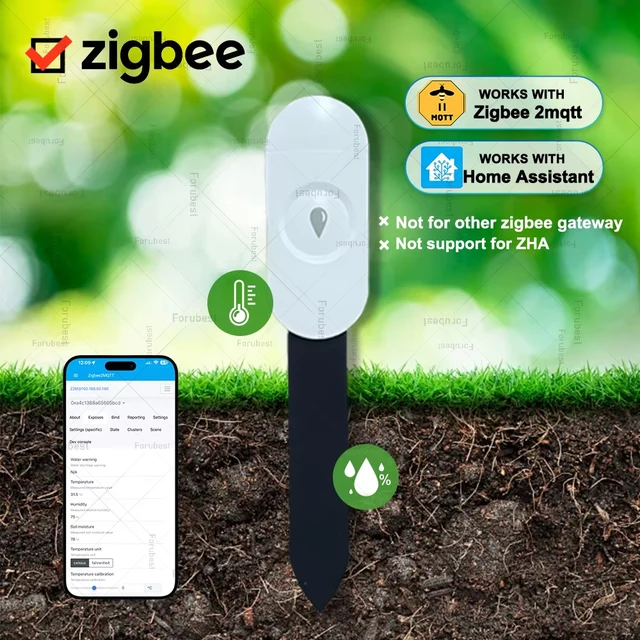 Zigbee Soil Moisture Detector Temperature Humidity Meter Smart Soil Tester Moisture Sensor Remote Monitor For Home Assistant Z2M