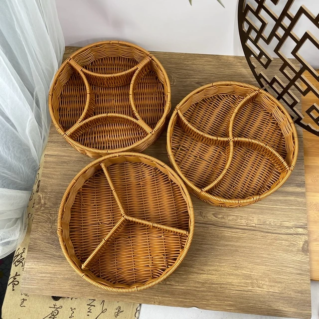 Handwoven Storage Baskets Wicker Rattan Divided Basket Organizer