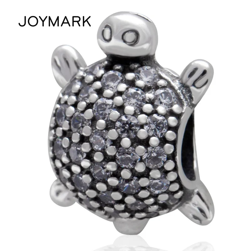

White Zircon Turtle Sterling Silver Charm Beads 925 Silver Cute Tortoise Beads DIY European Jewellery Findings Wholesale SZPB298
