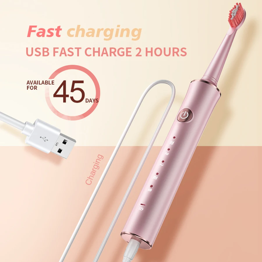 Electric Toothbrush for Adults USB Fast Charging IPX7 Waterproof 5 Speed Mode Intelligent Timing Reminder Smart
