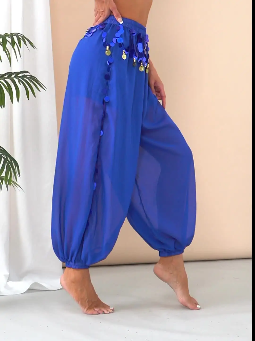 Pantalones Harén De Lentejuelas Brillantes Para Mujer
