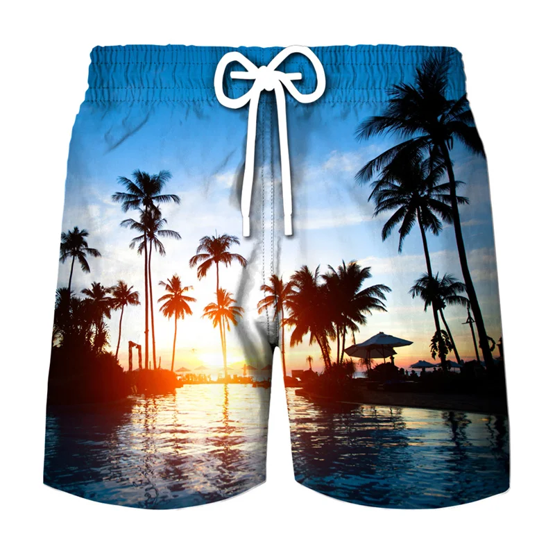 Coconut Tree Graphic Surfing Board Shorts Pants Men 3D Print Tropics Sea Island Beach Shorts Hawaii Swimsuit Ice Shorts Swimwear