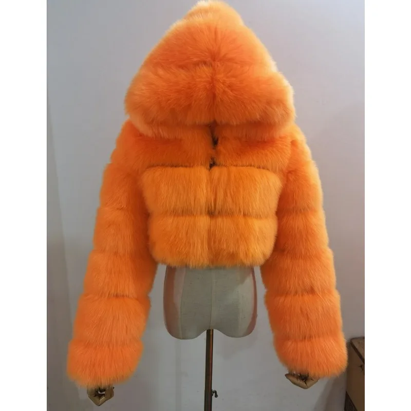 2023 Winter New Women Faux Fur Coat Thickened Warm Hooded Short Jacket Female Fashion Solid Color Casual Outwear Temperament Top