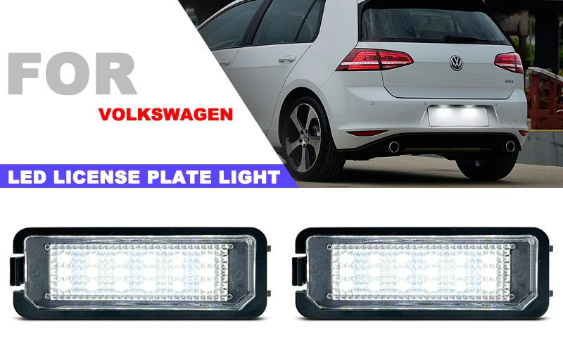2Pcs For VW Golf 4/5/6/7 Passat Amarok Arteon New Beetle Crafter Crafter Eos White LED Number License Plate Light