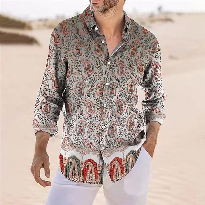 

Luxury Shirts For Men Oversized Casual Shirt Grass Print Long Sleeve Button Tops Mens Clothes Breathable Cardigan Chemise Homme