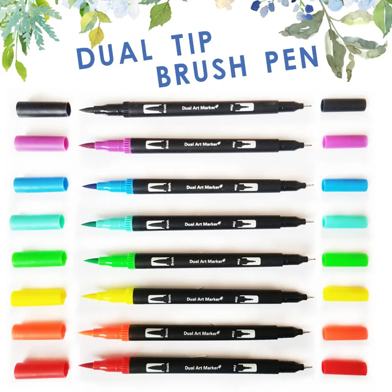 12/36/60/100/120/132 Colors Dual Tip Watercolor Pens FineLiner