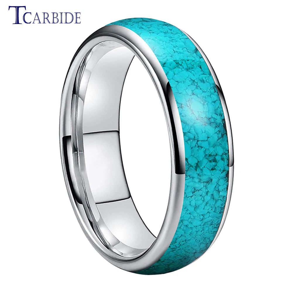 Multicolor Turquoise Tungsten Ring in Domed Polished Finish – Comfort Fit Wedding Band