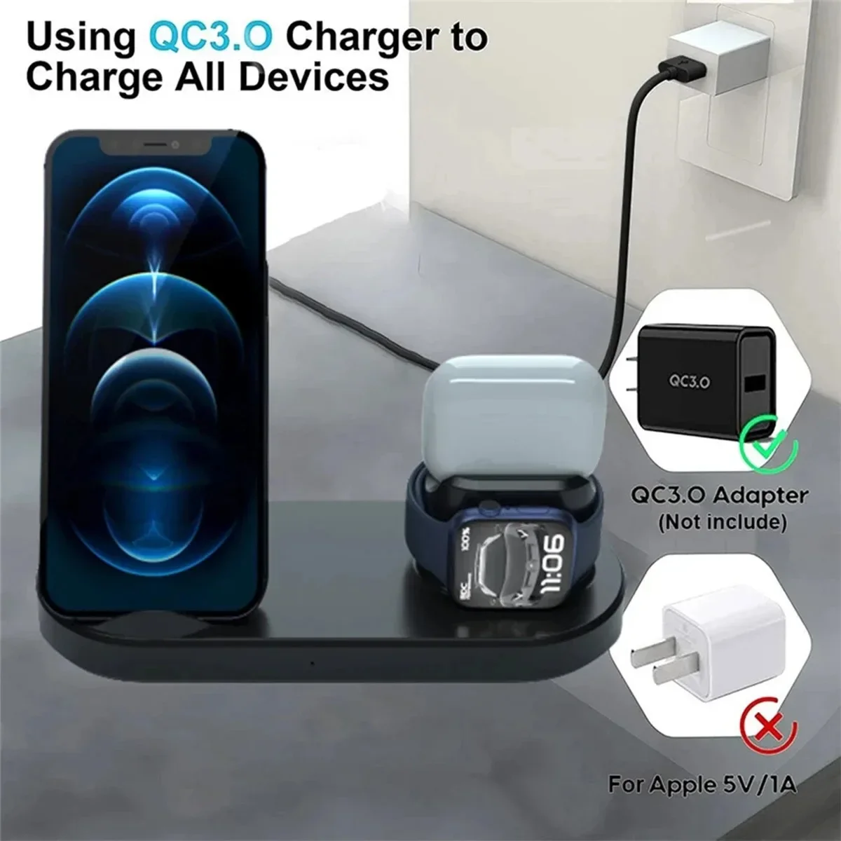 Беспроводное зарядное устройство 3 в 1, подставка для Iphone 15 14 13 ...