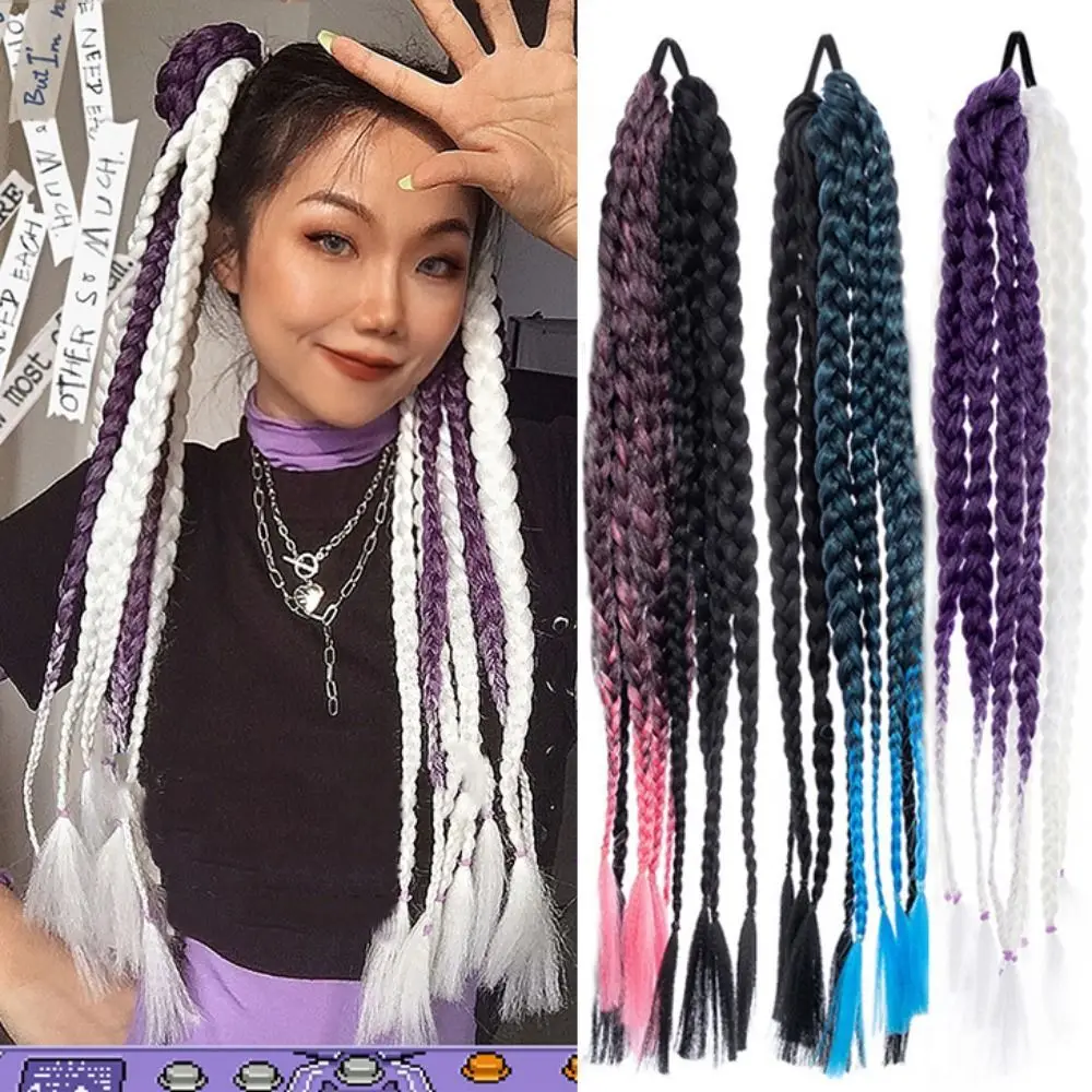 

Синтетические цветные плетеные удлинители волос для конского хвоста радужного цвета, парик для девочек с переходом цвета, эластичная лента, парик для боксерских косичек