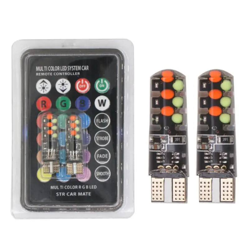 2Pcs 자동 독서 빛 T10 W5W RGB LED 전구 자동차 인테리어 돔 램프 Re D0UC