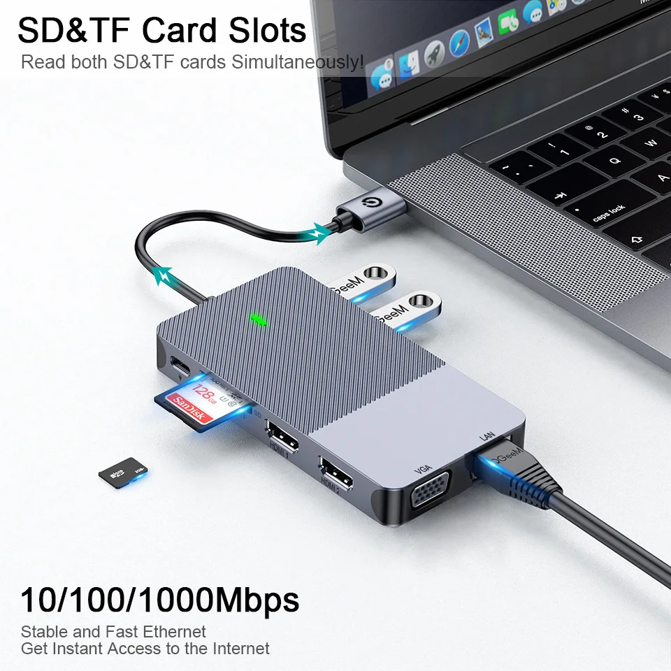 USB タイプ C ドック Displaylink デュアル HDMI アダプタハブ