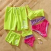 PatPat Family Matching Fluorescent Colorblock One Shoulder Cut Out One-piece Swimsuit or Graphic Swim Trunks Shorts