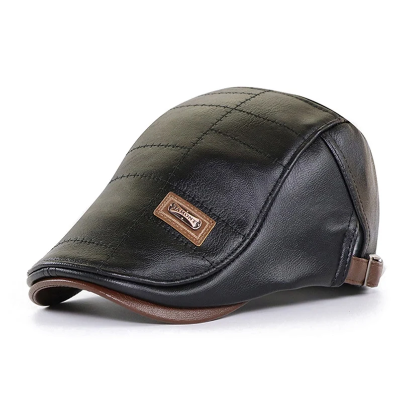 Vinatge Classic Berets Hat Leather Painter Caps Men British Beret Fashion Office Beanies Autumn Winter Cabbie Hats Buckle Gorras