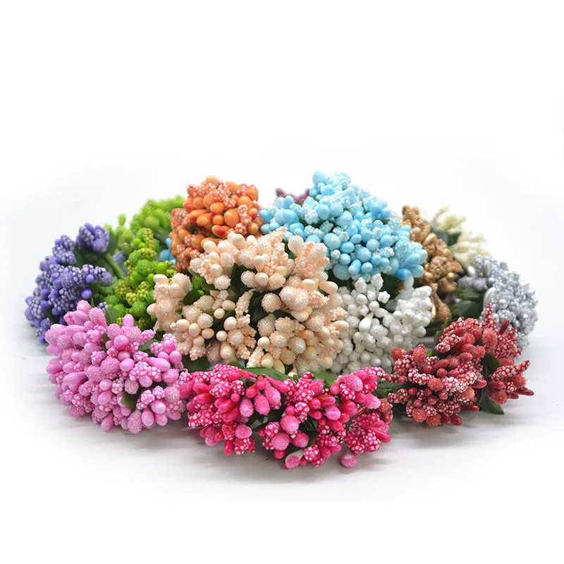 12Pcs/lot Handcraft Artificial Flowers Stamen Sugar Wedding Party Decoration DIY Wreath Gift Box Scrapbooking Cheap Fake Flowers