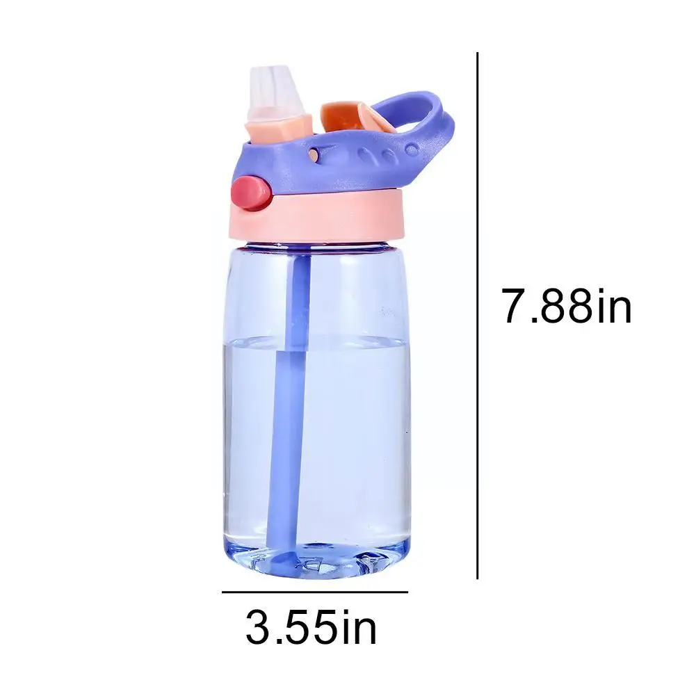 16.2oz 480ml Children Kids Water Bottle With Straw Plastic Drinking Cup  Portable Sports Student School Suction Cup, BPA Free Leak Proof 