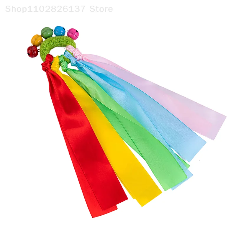 1pcs Kids' Wrist Ribbon Team Sports Pompon With Bell Coloured Ribbon Elastic Rope Cheerleading Match Club Dance Props Bracelet