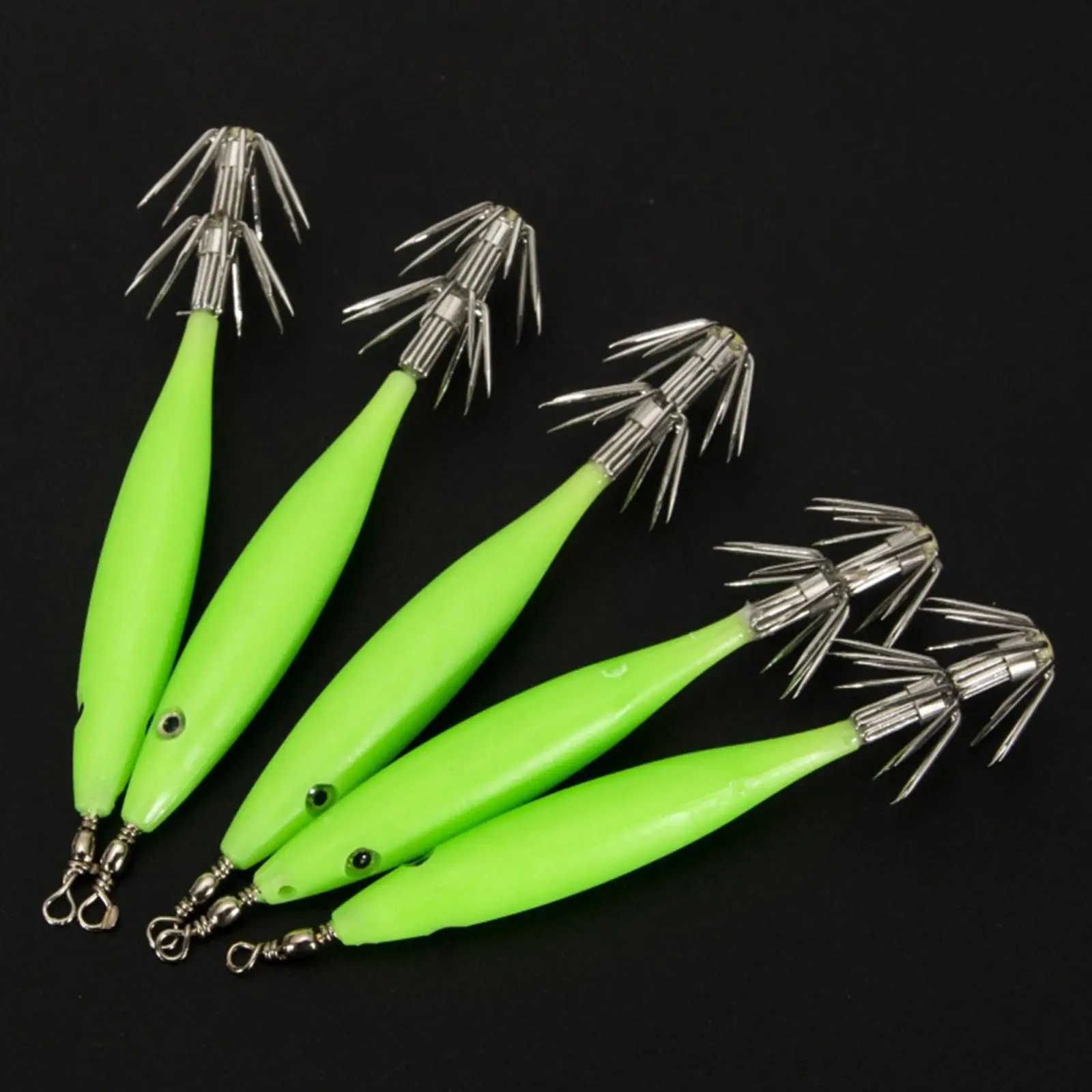 5pcs/Set Luminous Blowing Tube Octopus Jig Hook Wood Shrimp Bait Squid Hook  Cloth Roll Sea Fishing Explosion Hook