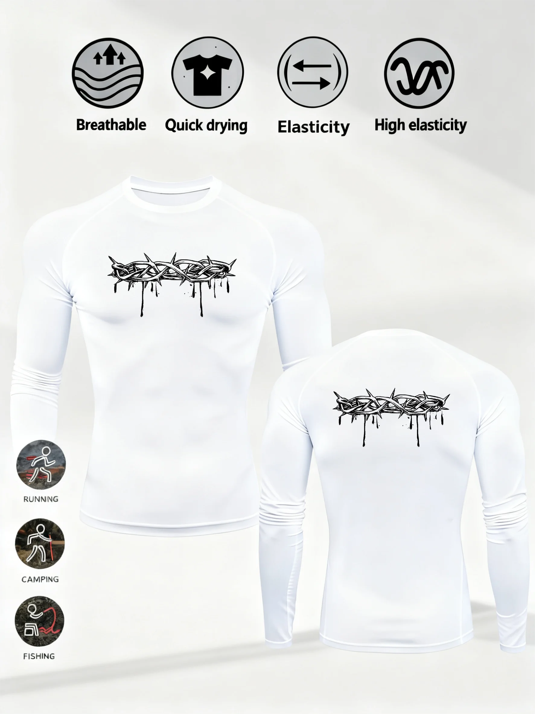 Men‘s Thorns print Compression Running T-Shirt Fitness Tight Long Sleeve Sport T-shirt Training Jogging Shirts Quick Dry Clothes 17 S12e323bd7f0545dcabb3f2d6ff3552c5W