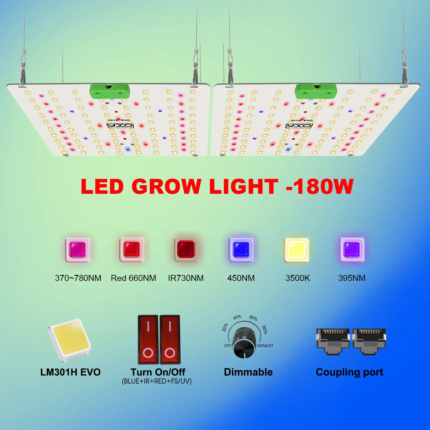 LM301H EVO LED Wachstumslampe 85W 180W Infrarot Hydroponische Gartenbaulampe für Indoor-Pflanzenwachstum im Haus und Garten – Detail 2