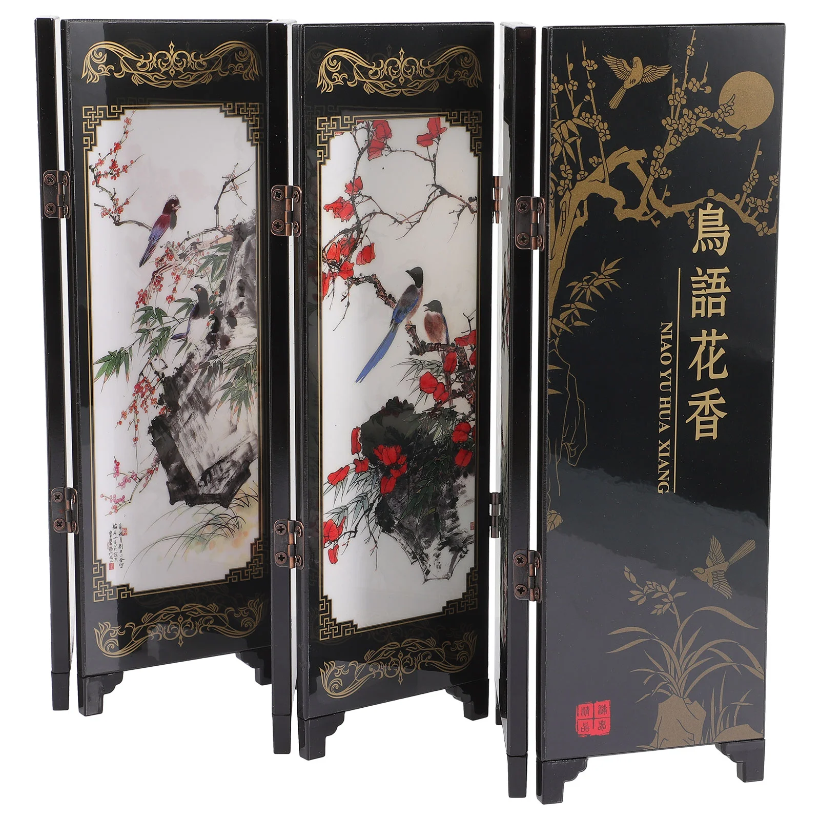 Lacquerware Ornaments Toy Screen Mini Folding Screen Room Panel Decor Business Desktop Wooden Funny room divider screen