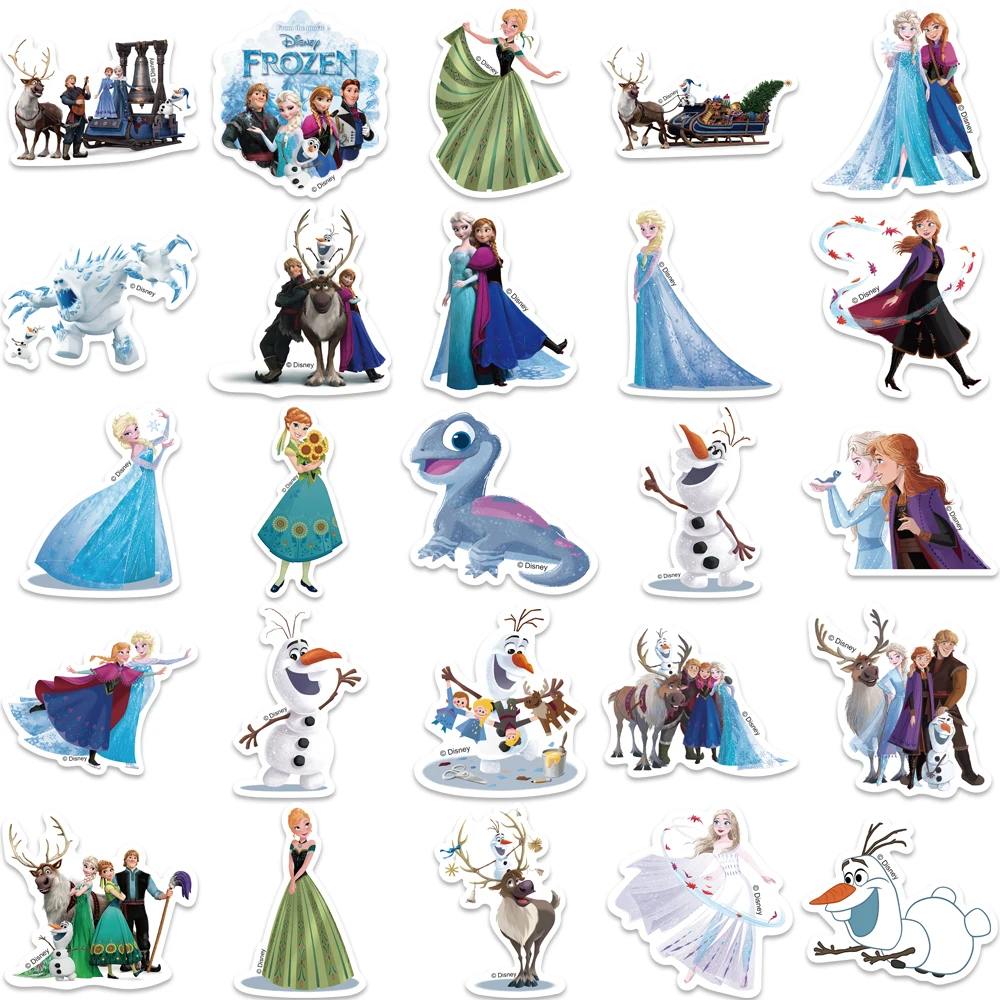 Filme congelado adesivos, princesa anna, elsa, kristoff, olaf, desenhos  animados adesivos para skate, laptop, bagagem, brinquedo para crianças,  50pcs - AliExpress, image size:1000x1000