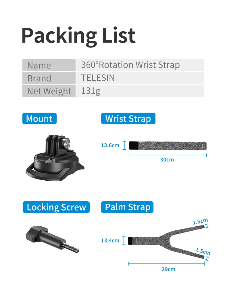 360° Rotation Hand Wrist Strap Quick Adjustment Angle Mount for Hero 10 9 8 7 6