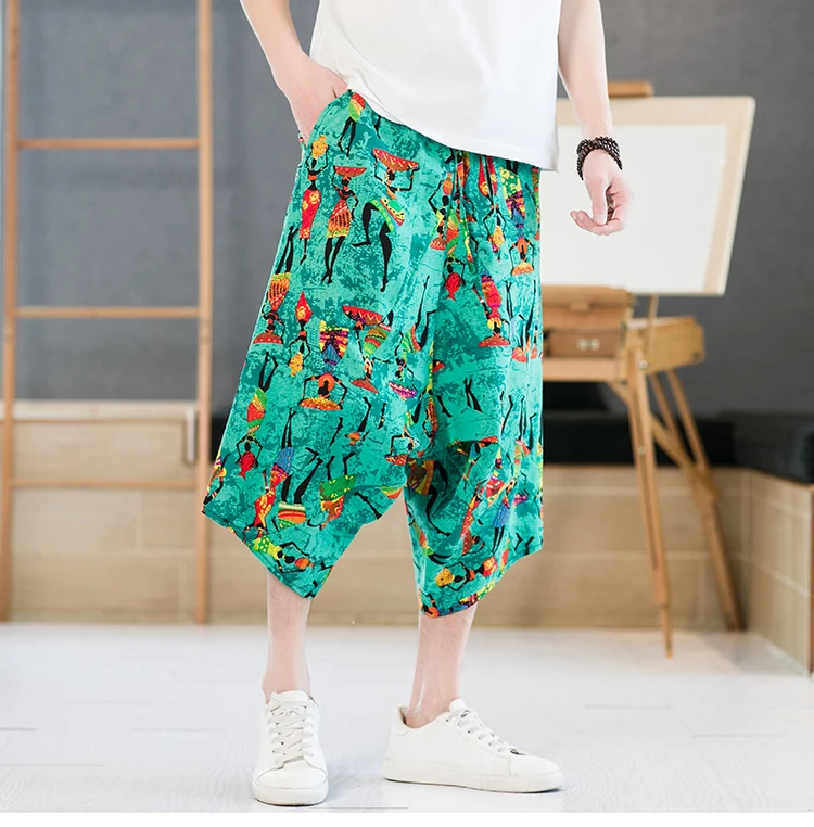 2022 Summer Men's Floral Printing Shorts Casual Baggy Short Harem Pants Drawstring Cross-pant Plus Size 5XL mens casual summer shorts