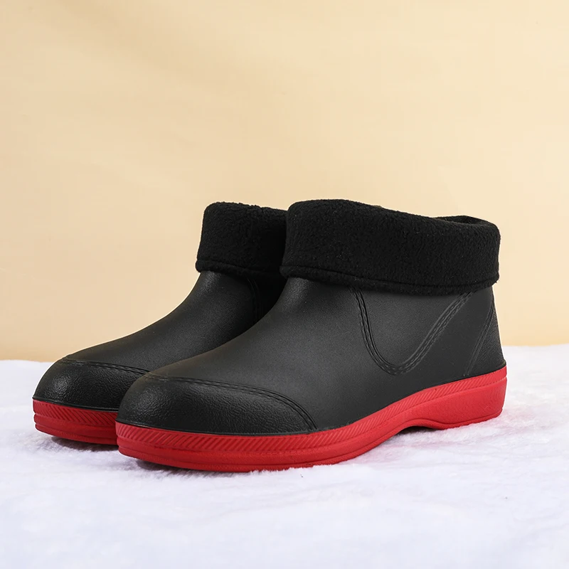Men ahd Women Rain Boots New Rubber Ladies Walking Waterproof Ankle Rainboots Casual Thick Bottom Short Boot Plus Velvet size 48