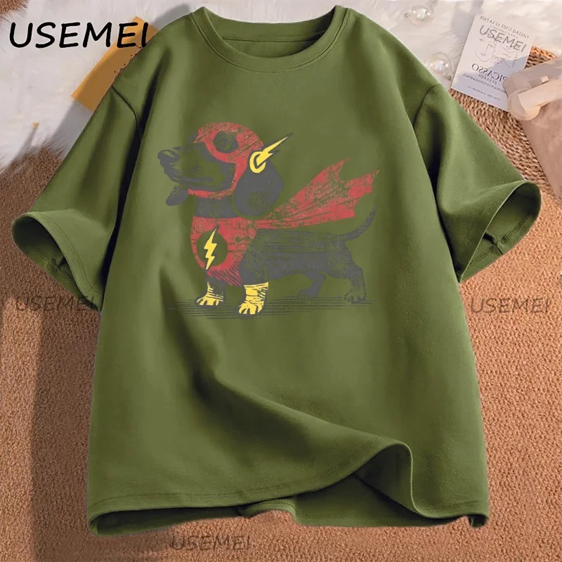 Playful Dachshund Graphic Oversized Tee - Loose Fit Short Sleeve Casual Shirt