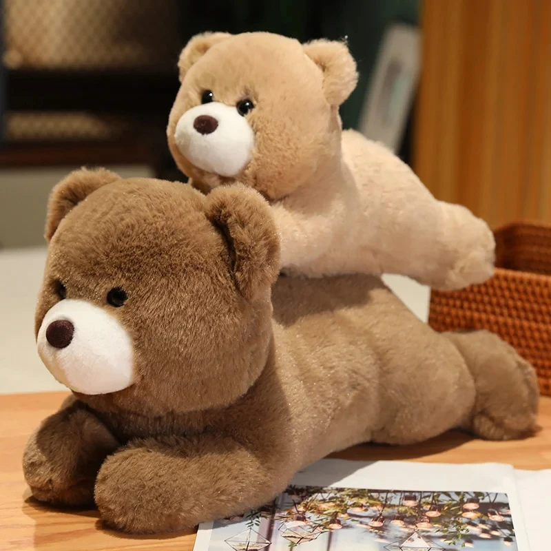 

Adorable Lying Teddy Bear Plush Long Pillow Cartoon Stuffed Animal Brown Bears Baby Appease Doll Pillow for Girls Kids Xmas Gift