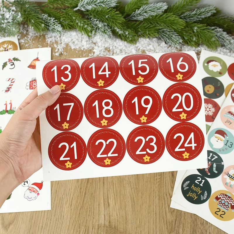 Description Picture 3 of item1/3/5Sheet Christmas Advent Calendar Stickers Xmas Countdown Gift Packaging Label Sticker Merry Christmas Party Decor New Year