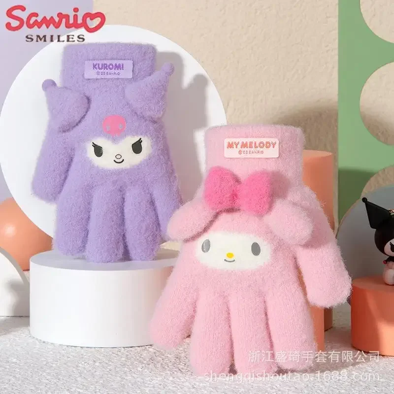 

2023 Sanrioed Gloves Children's Cartoon Kuromis My Melodys Winter Boys' Plush Thickened Mittens Girls' Five Finger Gloves