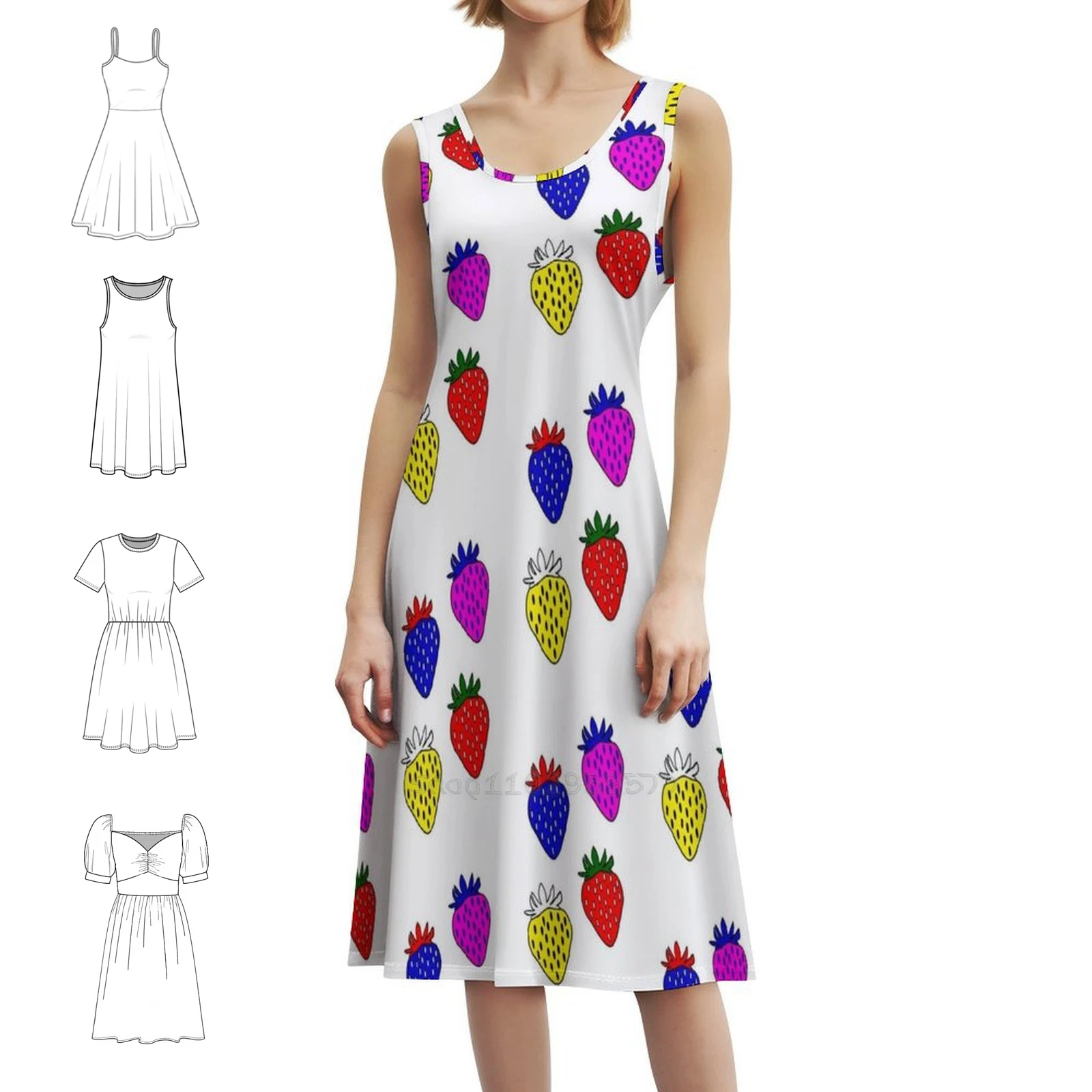 Neon Strawberry Fields Forever Sexy Vacation Dress For Women Beach Party Birthday Mini Dress Strawberry Fruit Beetles Neon Red