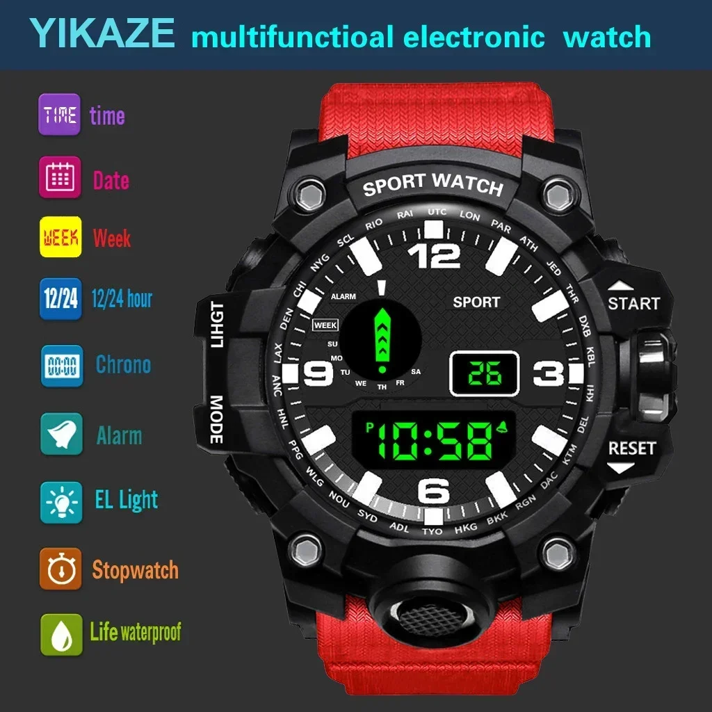 MAYZHISU Men's Sports Watch Luminous LED Digital Men Sport Watch Alarm Clock Waterproof Multifunction Military Electronic Watch